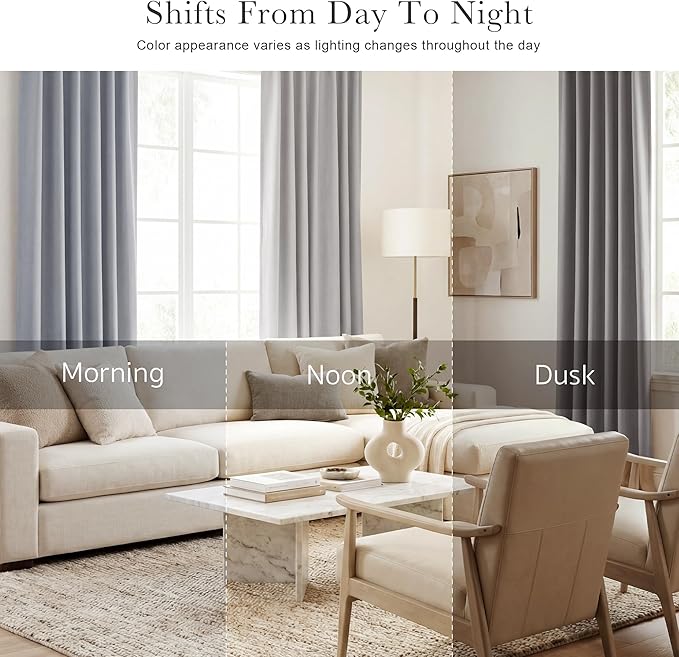 PONY DANCE Blackout Window Curtains Set - 42 W x 72 Inches L, Silver Grey Window Drapes Thermal Curtain Rod Pocket Room Darkening Panels/Light Blocking for Living Room, 2 PCs