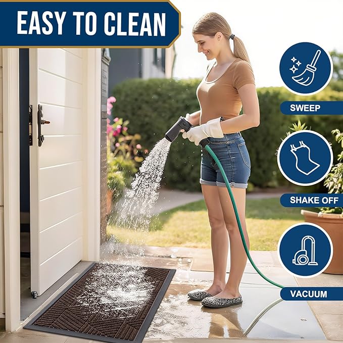 Smiry Front Door Mat Outside Entrance, Heavy Duty Sturdy Natural Rubber Doormat, Trap Dirt and Moisture, Easy Clean Low Profile Welcome Floor Mats for Indoor Outdoor Entry, 71x23 Inch, Dark Brown
