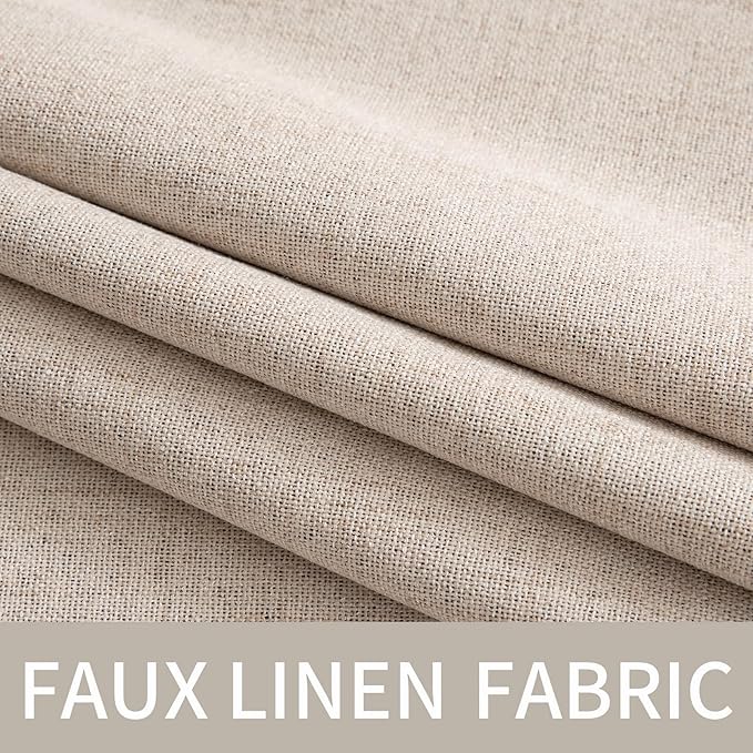 MIULEE Linen Texture Curtains Soild 100% Blackout Thermal Insulated Natural Beige Curtains Grommet Room Darkening Drapes for Living Room Bedroom Nursery 42 x 63 (2 Panels)