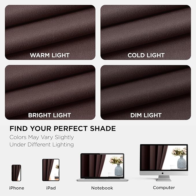 Joydeco Blackout Curtains 72 inches Long 2 Panels Set, Thermal Insulated Long Curtains & Drapes 2 Burg, Room Darkening Grommet Drapes for Bedroom Living Room Windows (W42 x L72 Inch, Chocolate)