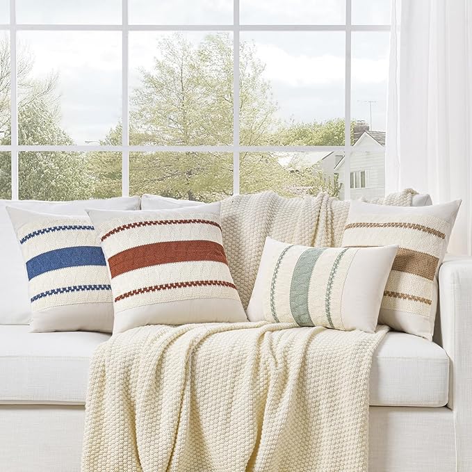 Fancy Homi Set of 1 Navy Blue Euro Decorative Throw Pillow Covers 26x26 Inch for Couch Bed Sofa Living Room, Aesthetic Modern Organic Farmhouse Home Decor, Soft Cotton Woven Textured Cushion Case