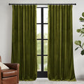 RYB HOME Moss Green Velvet Curtains 63 inches with Hook Belt, Soft Fabric Room Darkening Thermal Insulated Luxurious Home Decor Curtains for Living Room Bedroom, W 42" x L 63", 2 Panels Set