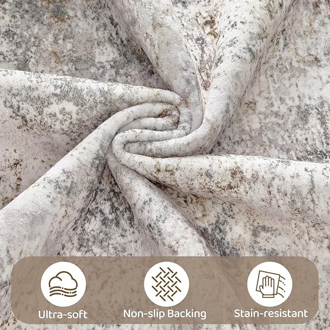 UERMEI 9x13 Area Rug Living Room Rugs Thickened - Washable Neutral Modern Abstract Soft Rug Indoor Floor No Slip Rug Carpet for Bedroom Under Dining Table Home Office Decor - Brown Grey