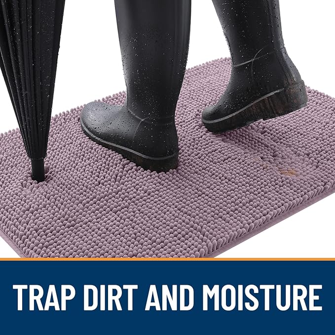 OLANLY Dog Door Mat for Muddy Paws 40x24, Absorbs Moisture and Dirt, Absorbent Non-Slip Washable Doormat, Quick Dry Chenille Mud Mat for Dogs, Entry Indoor Entryway Carpet for Inside Floor, Deep Plum