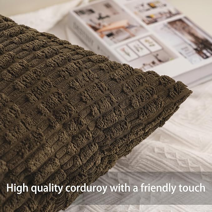 Pack of 2 Corduroy Decorative Throw Pillow Covers 16x16 Inch Soft Striped Pillow Covers Modern Farmhouse Home Decor for Sofa Living Room Couch Bed（Green）