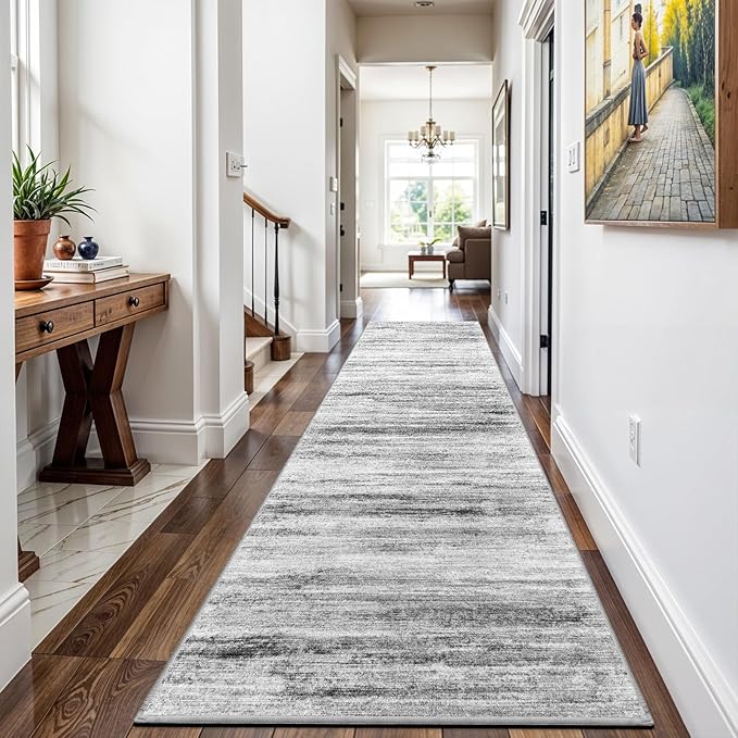 Washable Hallway Runner Rug for Home: Extra Long Runners for Entryway Living Room Dining Room - Stain and Water Resistant Rugs with Non-Slip Backing - Soft Low-Pile Carpet 2'6''x14' Grey