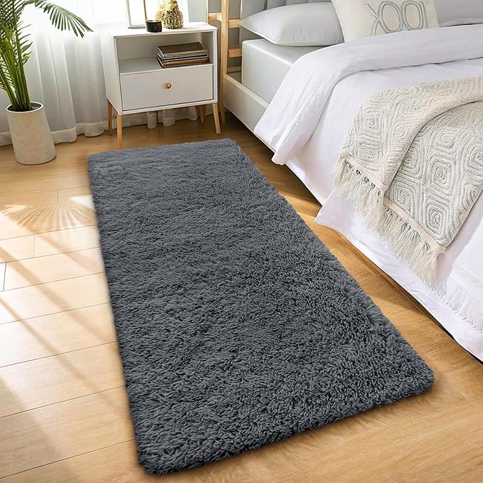 OLANLY 3x9 Machine Washable Runner Rugs for Hallway, Soft Fluffy Shaggy Bedside Rugs for Bedroom, Living Room, Indoor Floor Carpet for Kids Girls and Boys, Nursery Rooms, Home Decor Aesthetic, Grey