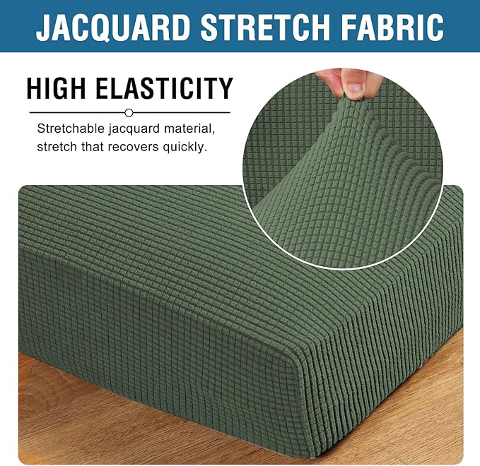 H.VERSAILTEX Super Stretch Couch Cushion Covers Sofa Cushion Slipcovers Jacquard Fabric Individual Seat Couch Slipcover Sets for Pets with Elastic Bottom(3 Packs Cushion Sofa Covers, Bronze Green)