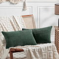 Fancy Homi Set of 2 Dark Green Lumbar Decorative Throw Pillow Covers 20x28 Inch for Living Room Couch Bed, Boho Farmhouse Forest Green Home Decor, Soft Corduroy Corss Patchwork Cushion Case