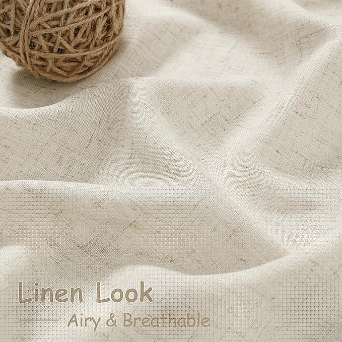 Nanspring Vanilla Linen Curtains 96 Inches Long for Living Room Modern Farmhouse Decor Luxury Light Filtering Semi Sheer Curtain Back Tab Coastal Drapes for Bedroom Office 52x96, 2 Panels