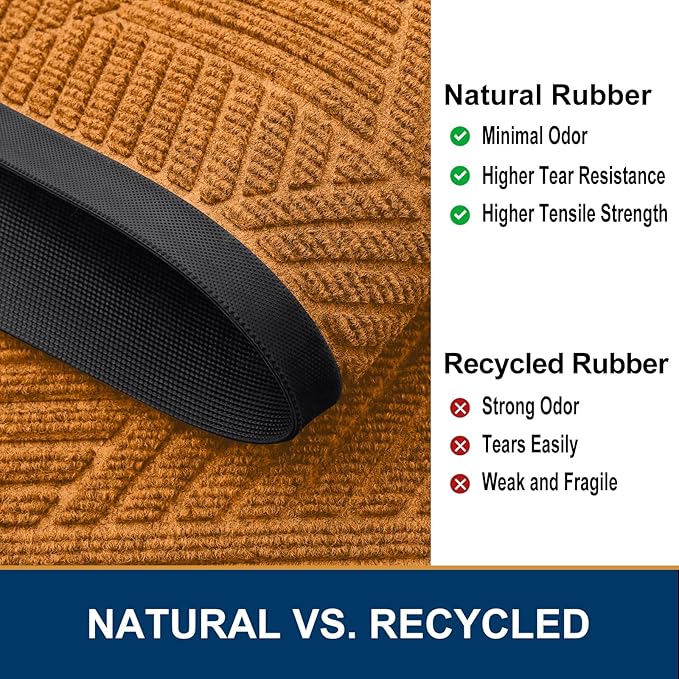 Smiry Front Door Mat Outside Entrance, Heavy Duty Sturdy Natural Rubber Doormat, Trap Dirt and Moisture, Easy Clean Low Profile Mats for Indoor Outdoor Entry, Irregular Triangle (29.5x17, Amber)