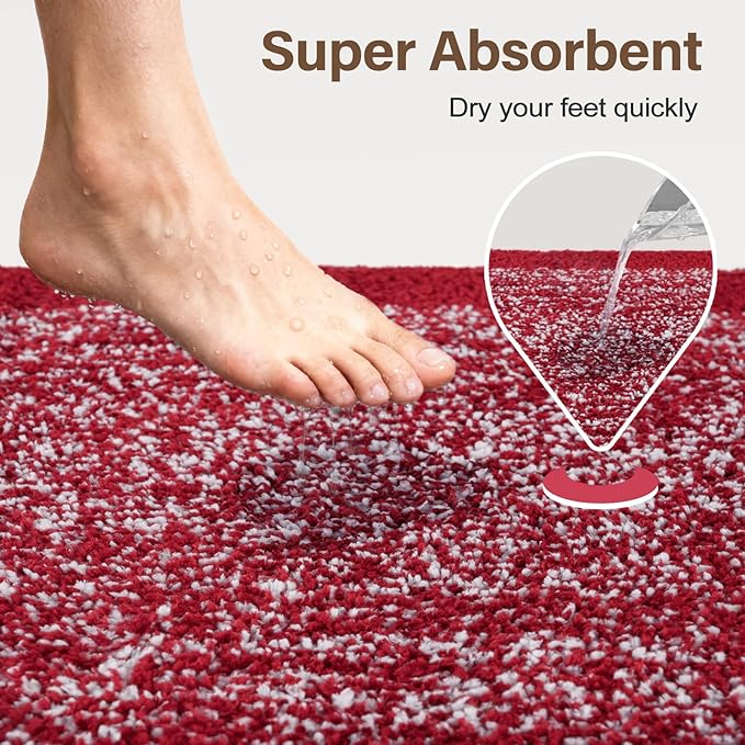48x32 Large Bathroom Rugs Washable Non Slip, Red Bath Mat for Bathroom Floor Tub, Soft Absorbent Quick Dry Mats for Shower, Bathtub,Home Decor