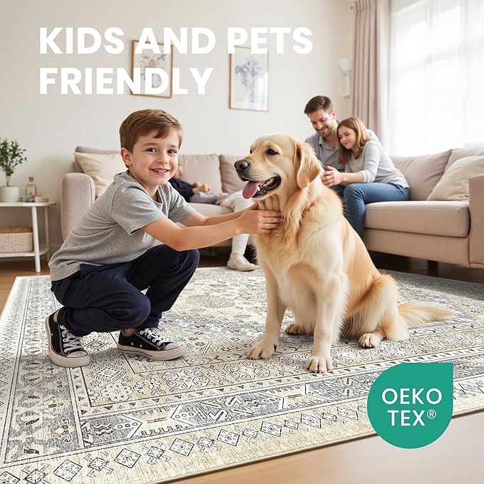 zesthome 10x12 Area Rugs,Stain Resistant Washable Rug,Ultra-Thin Rugs for Living Room,Bedroom,Non-Slip Backing Home Decor Large Area Rug (Beige,10'x12')