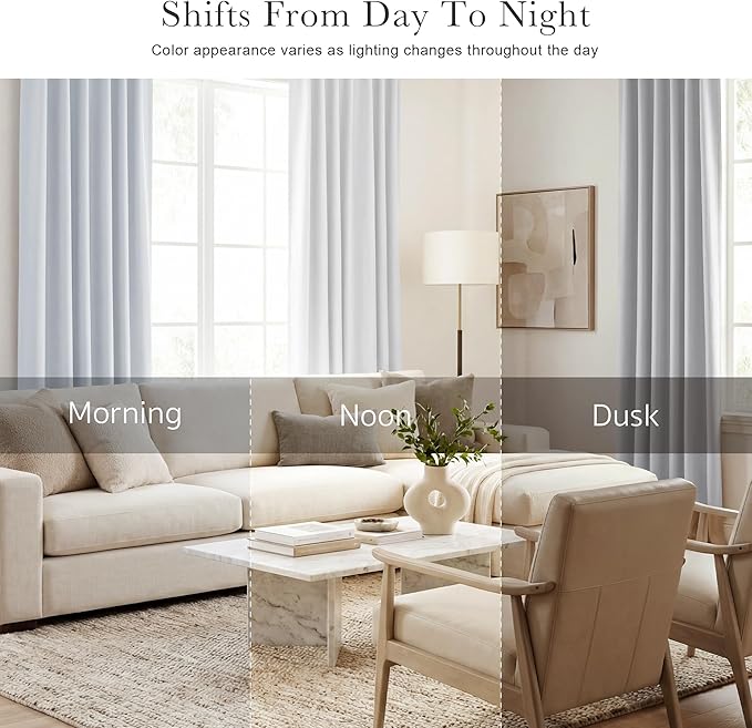 PONY DANCE Greyish White Non-See-Through Curtains - 42 Wide by 72 Long Room Darkening Home Decor Window Treatments(60% Light Block) Drapes for Living Room/Bedroom with Back Tab, 2 Panels