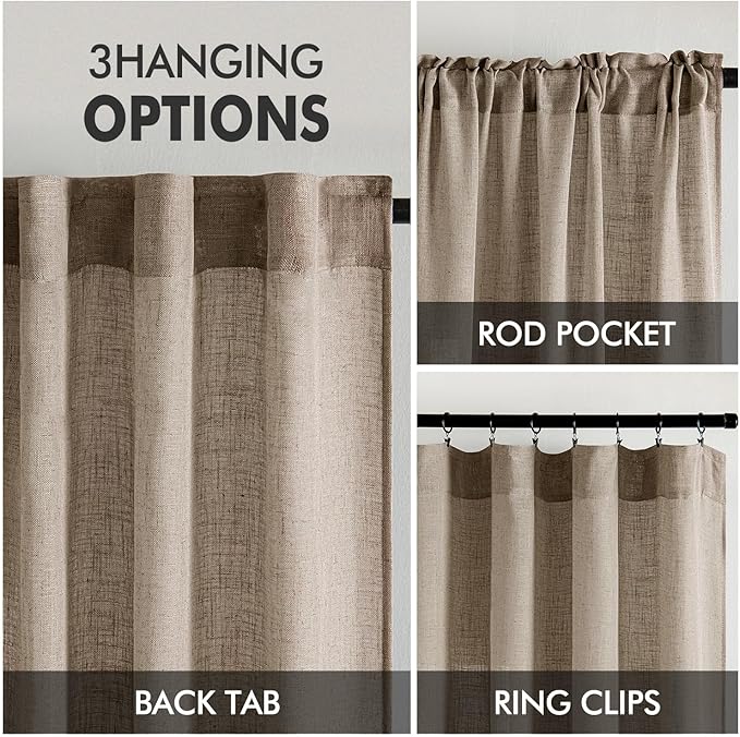 MIULEE Taupe Grey Linen Curtains 90 Inch Long 2 Panels for Bedroom Living Room, Soft Linen Textured Window Drapes Semi Sheer Light Filtering Back Tab Rod Pocket Farmhouse Modern Burlap Look Decor