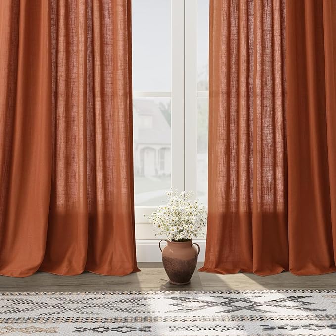 Nanspring Terracotta Linen Curtains 84 Inches Long 2 Panel Set Back Tab Boho Rustic Farmhouse Curtain for Living Room Semi Sheer Light Filtering Luxury Home Decor for Bedroom Dining Room 60x84