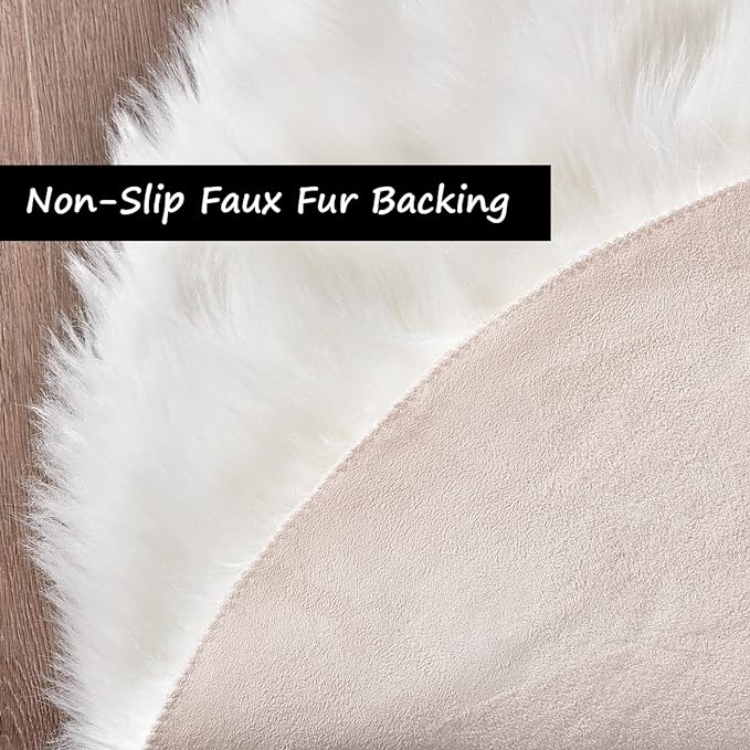 Goolela White Fluffy Fuzzy Rug 3x5 Faux Fur Sheepskin Rug for Bedroom Bedside Furry Carpet for Living Room Soft Rectangle