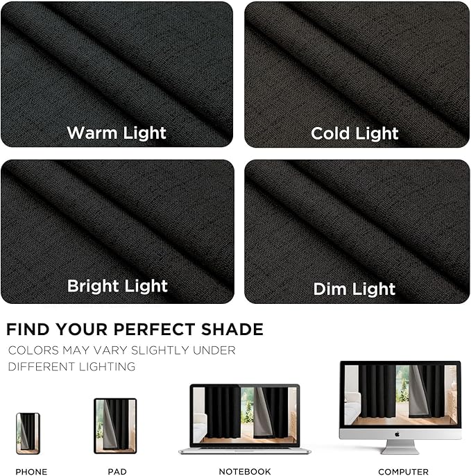 Joydeco Blackout Curtains for Bedroom - 100% Light Blocking 2 Panels Set Black Drapes 42" W x 84" L, Thermal Insulated Room Darkening Curtains, Linen Textured for Living Room, Rod Pocket & Back Tabs