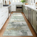Runner Rug for Hallway Kitchen, 2x10 Machine Washable Runners Rug for Entryway, Light Green Soft Modern Abstract Throw Rugs, Low Pile Floor Carpet with Non Slip Backing