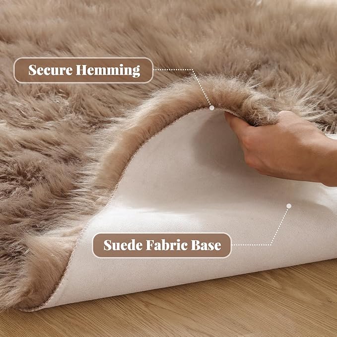 ORINOVA Beige Faux Sheepskin Fluffy Fur Rugs for Bedroom Machine Washable 2x4 Shag Area Rugs for Living Room Office Furry Nursery Rug