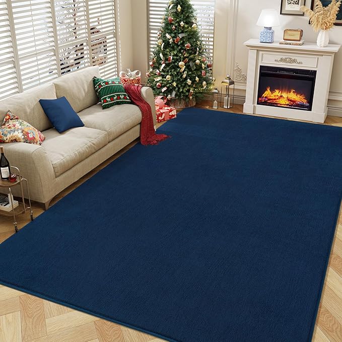Amearea Large Modern Area Rugs for Bedroom Living Room, 6x9 Feet Navy Blue Thickened Memory Foam Rug, Fluffy Indoor Washable Rugs Non Slip Minimalist Carpet for Boys Girls Dorm Nursery Room Decor