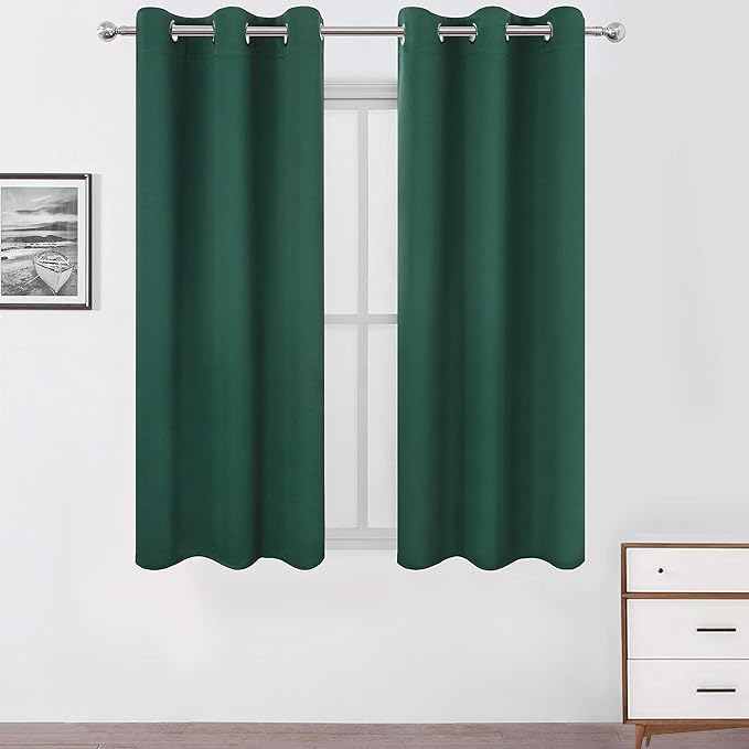 LEMOMO Green Blackout Curtains 34 x 54 Inch Length/Set of 2 Curtain Panels/Thermal Insulated Room Darkening Blackout Curtains for Bedroom