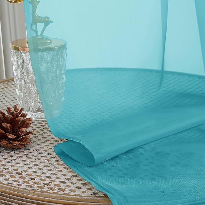 OWENIE Turquoise Sheer Curtains 72 Inches Long 2 Panels Set, Transparent Voile Sheer Curtain for Living Room Bedroom Window Sliding Glass Door Treatment, 59 x 72 Inch, Turquoise
