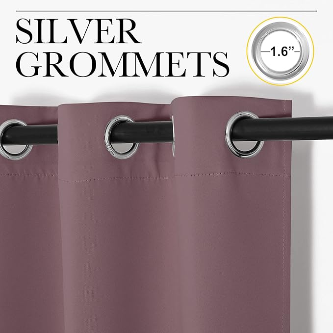 NICETOWN Bedroom Curtain Panels Blackout Draperies, 1 Pair, 34 by 63 inches, Dry Rose, Thermal Insulated Solid Grommet Blackout Curtains/Drapes