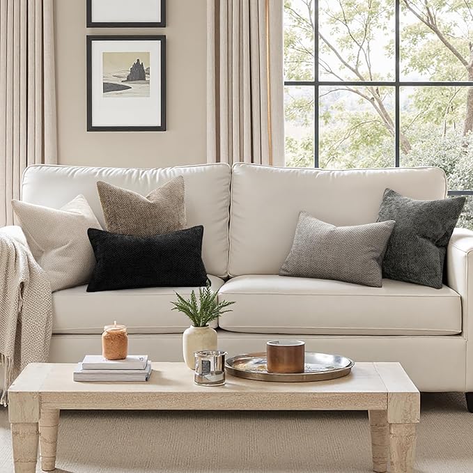 MIULEE Pack of 2 Couch Throw Pillow Covers 18x18 Inch Neutral Khaki Taupe Modern Boho Accent Decorative Pillow Covers Soft Chenille Farmhouse Cushion Covers for Home Decor Bed Sofa Living Room
