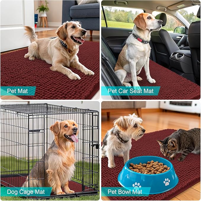 OLANLY Dog Door Mat for Muddy Paws 47x32, Absorbs Moisture and Dirt, Absorbent Non-Slip Washable Doormat, Quick Dry Chenille Mud Mat, Entry Indoor Entryway Carpet for Inside Floor, Caramel Russet