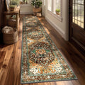 Yamaziot Washable Runner Rug, 2x10 Non-Slip Boho Vintage Hallway Rug Runner with Rubber Backing, Stain Resistant Distressed Carpet Runner for Bedroom, Kitchen, Laundry, Entrance