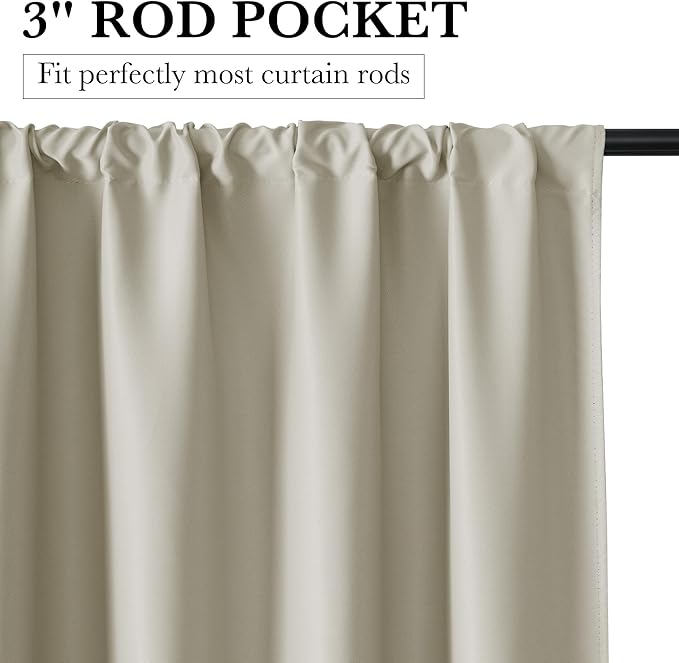 RYB HOME 100% Blackout Short Curtains for Small Window, Thermal Insulated Total Room Darkening Noise Reducing Curtains for Kitchen Bathroom Basement, 34 inches Wide by 48 inches Long, Natural