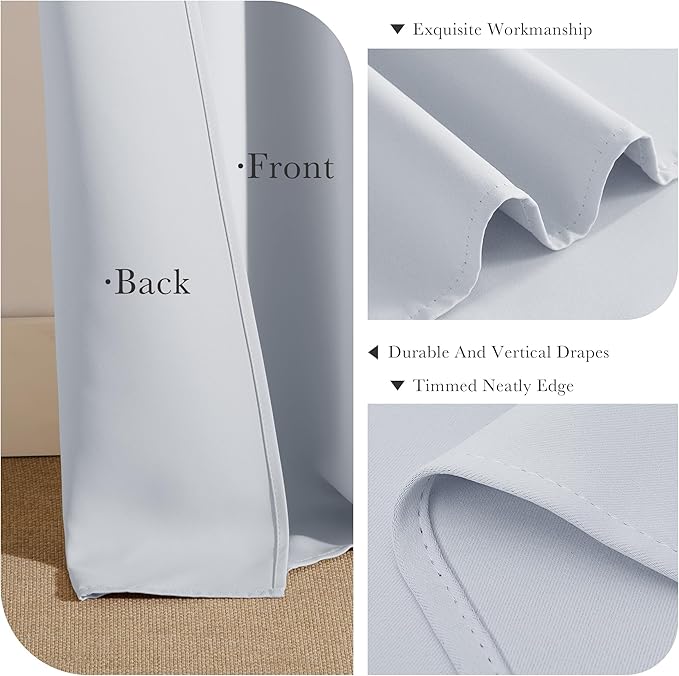 PONY DANCE White Curtain Panels - 42 Wide by 84 Long, Greyish White Room Darkening Light Block Window Curtains for Kitchen/Bedroom with Back Tab Slot Top Home Decor Draperies, 2 PCs
