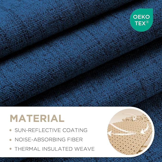 Joydeco Blackout Curtains for Bedroom - 100% Light Blocking 2 Panels Navy Blue Drapes 37" W x 108" L, Thermal Insulated Room Darkening Curtains, Linen Textured for Living Room, Rod Pocket & Back Tabs