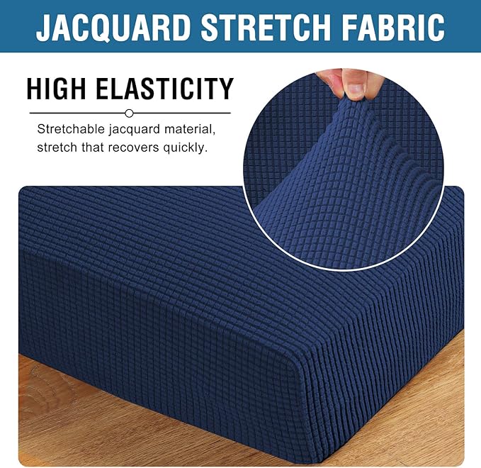 H.VERSAILTEX High Stretch Individual Seat Cushion Covers Sofa Slipcovers Couch Cushion Covers Sofa Covers Featuring Jacquard Textured Twill Fabric (1 Pack for 1 Cushion Chair, Navy, Small)