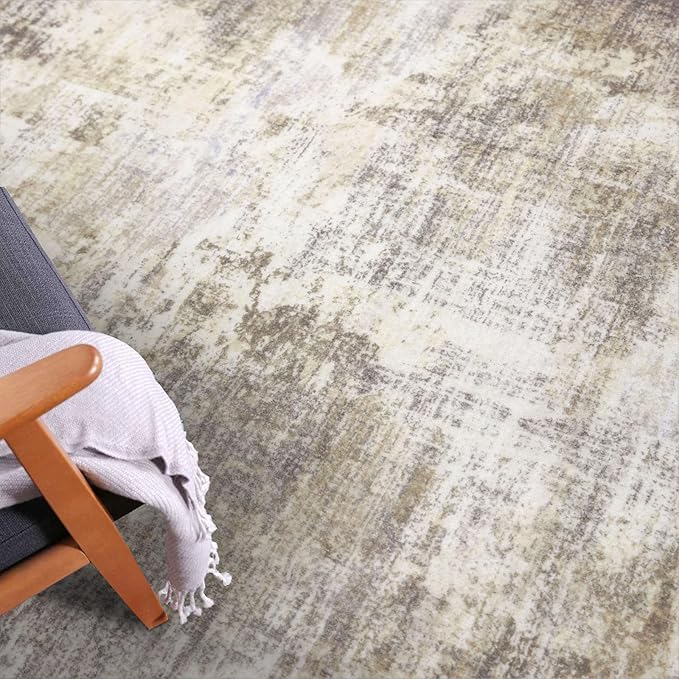 IOHOUZE Round Area Rug 3 Ft Circle Entryway Rugs Round Washable Door Mat Indoor Entrance, Non Slip Circle Front Door Rug, Printed Abstract Faux Wool Floor Carpet for Foyer Porch Sink, Beige Brown