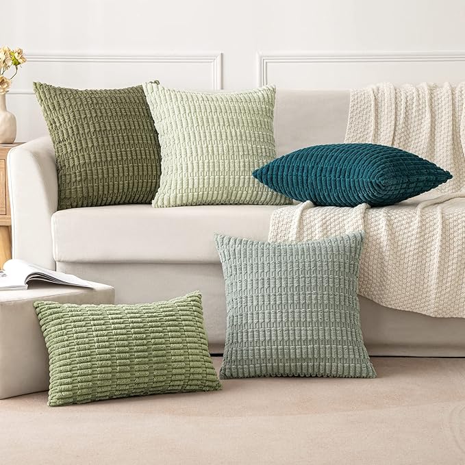 MIULEE Pack of 2 Spring Corduroy Decorative Euro Sham Throw Pillow Covers 24x24 Inch Soft Boho Striped Pillow Covers Modern Farmhouse Home Decor for Summer Sofa Living Room Couch Bed Olive Green