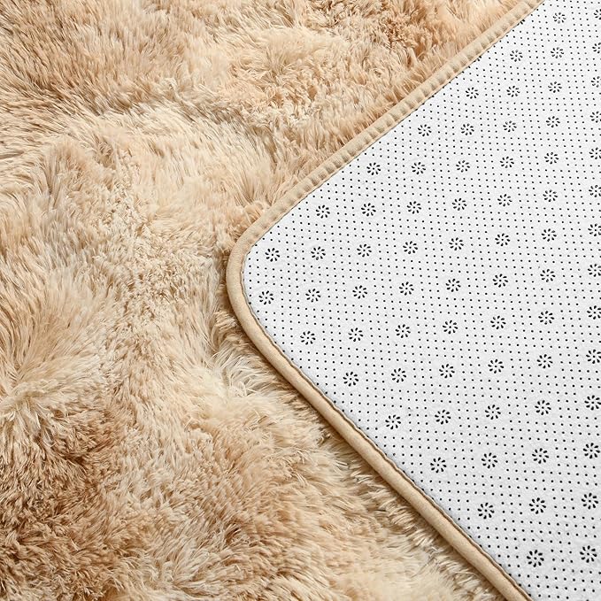 Deerhoo Shag Area Rug, 4 X 6 Tie-Dyed Plush Fuzzy Rugs for Living Room, Ultra Soft Fluffy Furry Rug for Bedroom, Indoor Carpet Nursery Rugs for Kids Room Home Decor, Beige