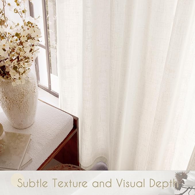 Cream Natural Linen Curtains 84 inch Length 2 Panels Set Neutral Rustic Farmhouse Living Room Drapes Back Tab Pleated Look Light Filtering Privacy Semi Sheer Curtains 84 inches Long Ivory Colored