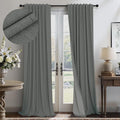 Gray Blackout Curtains 96 Inches Long 2 Panel Burg Linen Textured Charcoal Dark Grey Room Darkening Curtains for Bedroom Office Insulated Thermal Curtains for Summer Heat Light Blocking Divider Drapes