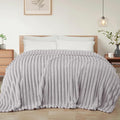 Exclusivo Mezcla King Size Flannel Fleece Blanket, Super Soft Striped Jacquard Bed Blanket, Lightweight Fuzzy Cozy for All Seasons, 90x104 Inches, Light Grey