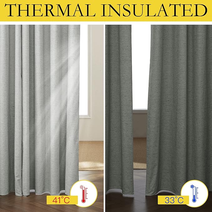 NICETOWN Grey Noise and Lights Block Out Curtains, 2 Panels, 42-inch W by 90-inch L, Thermal Insulated 100% Blackout 2-Layer Lined Drapes, Noise Cancellation Window Draperies for Dining Room