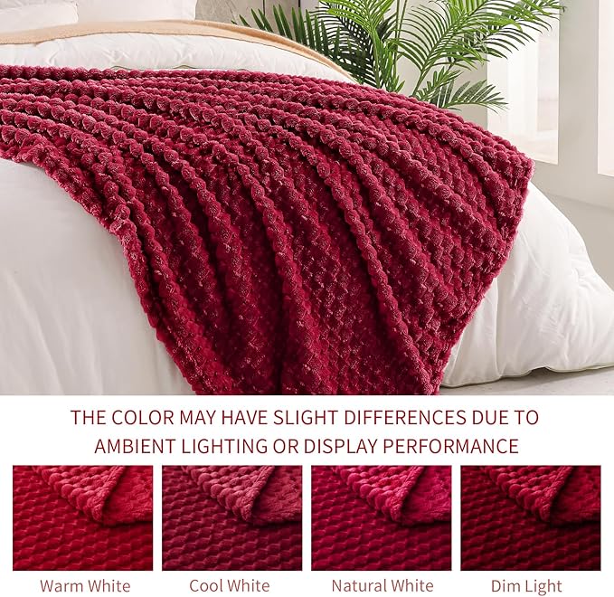 Exclusivo Mezcla Fleece Queen Blanket for Bed, Extra Large Fuzzy Deep Red Bed Blankets, Soft Cozy Plush Sofa Throws for All Seasons, 90x90 Inches