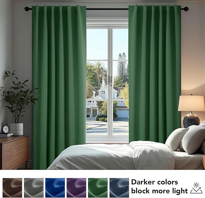 Deconovo Blackout Curtains, Thermal Insulated, W42 x L95 2 Panels, Back Tab, Machine Washable, Room-Darkening Drapes for Bedroom/Living Room Dark Forest