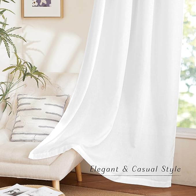NICETOWN White Linen Curtains 90 inches Long, Grommet Thick Linen Blend Privacy Added with Light Filtering Window Treatments for Nursery/Bedroom, W42 x L90, 2 Panels