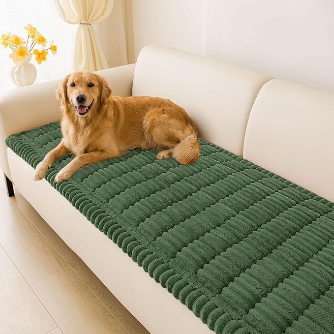 hyha Couch Covers for Dogs Washable, Non Slip Plush Dog Sofa Protectors, Fuzzy Pet Couch Covers for 3 Cushion Sofa Pet Friendly (Dark Green, 27.6" x 88")