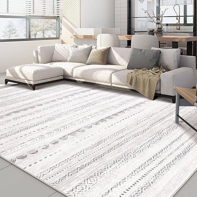 Nakagishi 10x12 Area Rug Living Room: Washable Boho Large Neutral Soft Farmhouse Modern Rugs Stain Resistant Moroccan Non-Slip Indoor Floor Carpet for Bedroom Nursery Kids Playroom Office- Gray
