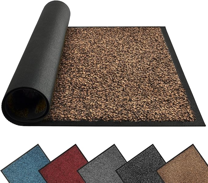 Mibao Front Door Mat, Dirt Trapper Welcome Mat for Outdoor Indoor, Non-Slip Waterproof Doormat, Durable Machine Washable Low Profile Entry Rug for Back Door Outside Patio Porch, 36" x 24", Brown