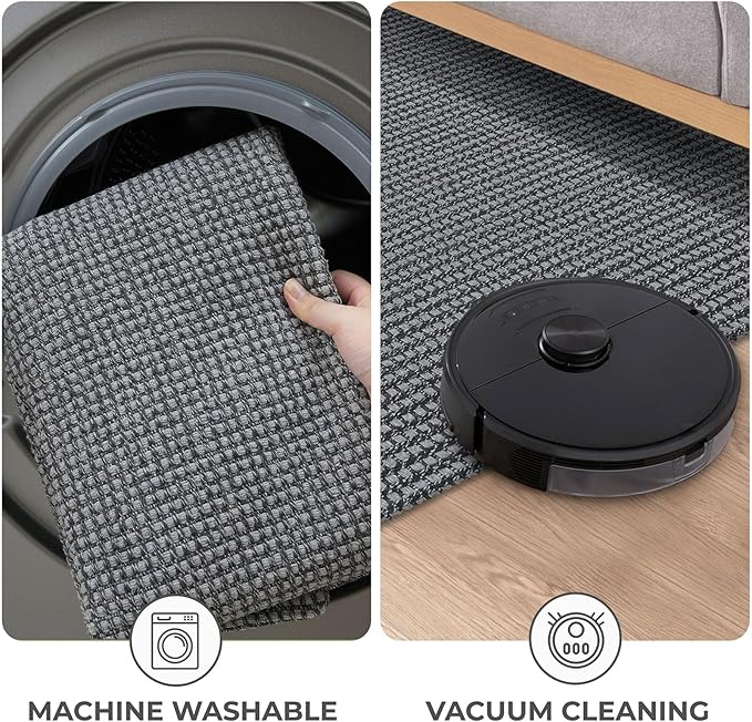 KOZYFLY Runners for Hallways 2x6 ft Washable Kitchen Runner Non Slip Rubber Backed Hall Runners Cotton Entryway Runner Rugs Floor Carpet for Indoor Backdoor Bedroom Kitchen, Grey/Dark Grey
