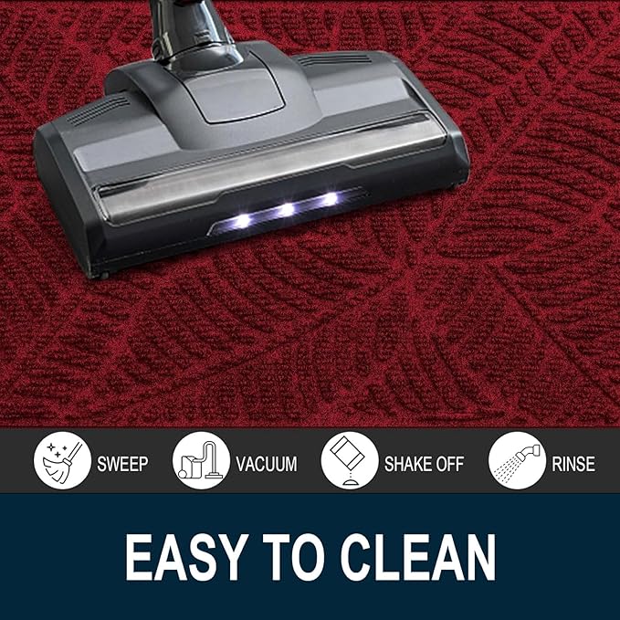 Colorxy Waterproof Doormat, Sturdy Natural Rubber Front Indoor Mat, Non Slip Low Profile Indoor Outdoor Door Mats, Stain and Fade Resistant Floor Mat, Easy Clean Patio Entry Mat, 59''x23'', Burgundy
